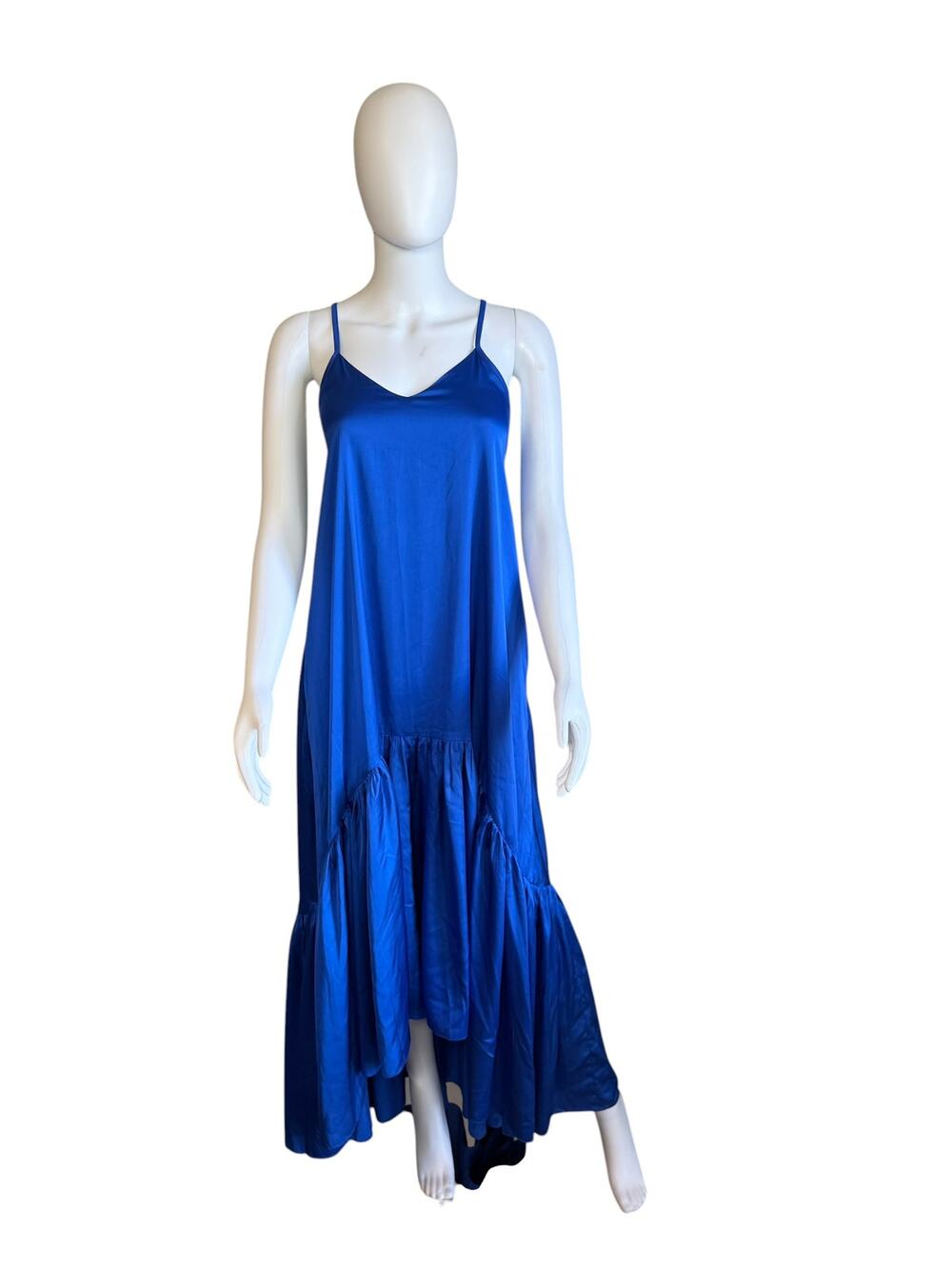 Cobalt Blue Open Back Maxi Dress with Ruffle Hem